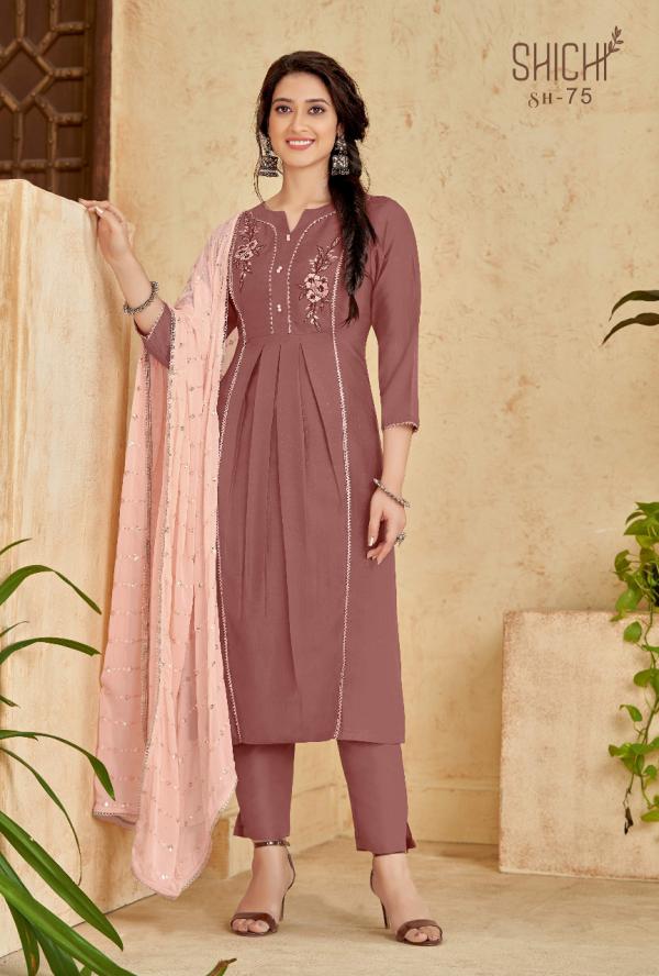 Shichi Fanaa Self Pattern Chinon Kurti With Bottom Dupatta Collection